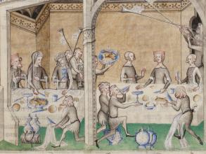 feast image with trumpeters